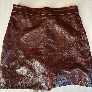 Michelle Mason Glossy | Shiny Faux Leather Red Wine Mini Skirt Size: 2